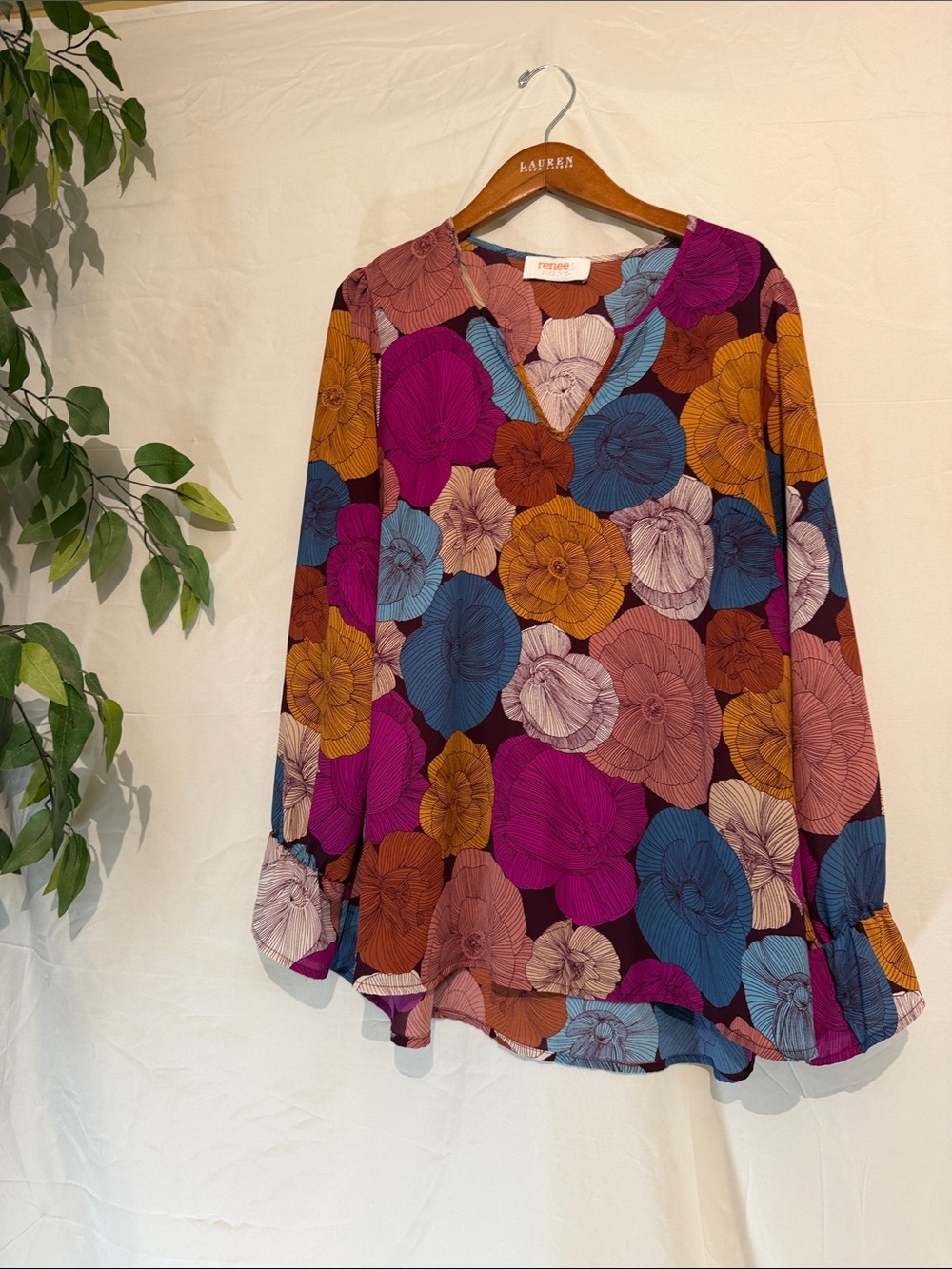 Renee C. Multicolor Floral V-Neck Blouse in Pink, Blue, Mustard, Rust, Cream